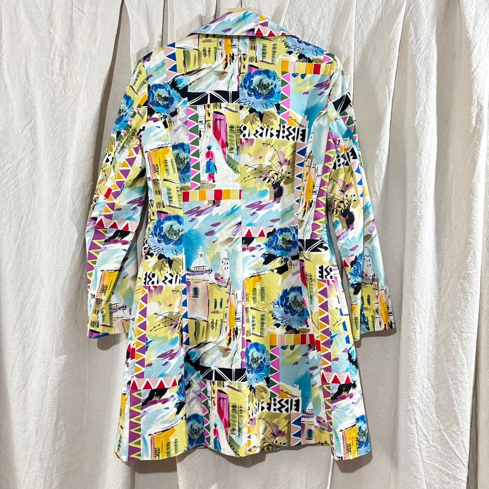 Sharon Young Multi Color‎ Abstract Art Print Cotton Blend A-Line Coat Size 6 - Picture 3 of 8